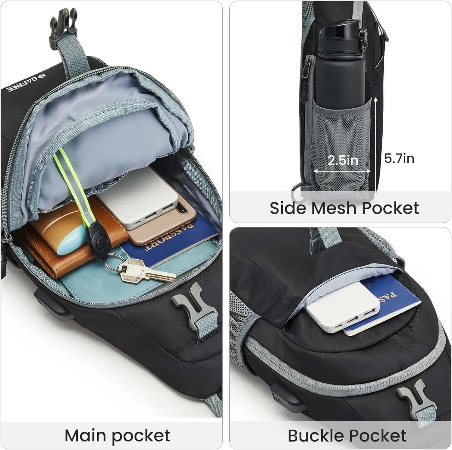 G4Free RFID Crossbody Sling Backpack with USB Charging Port sold by G4free product image thumbnail 4