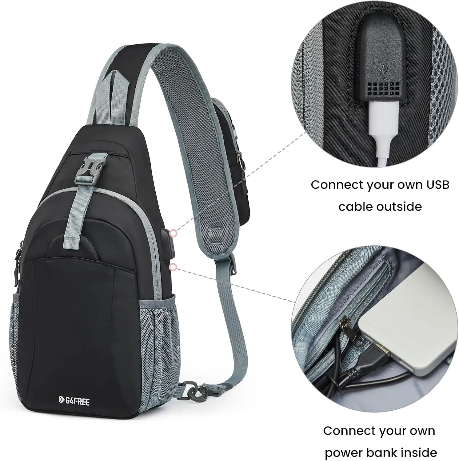 G4Free RFID Crossbody Sling Backpack with USB Charging Port sold by G4free product image thumbnail 5