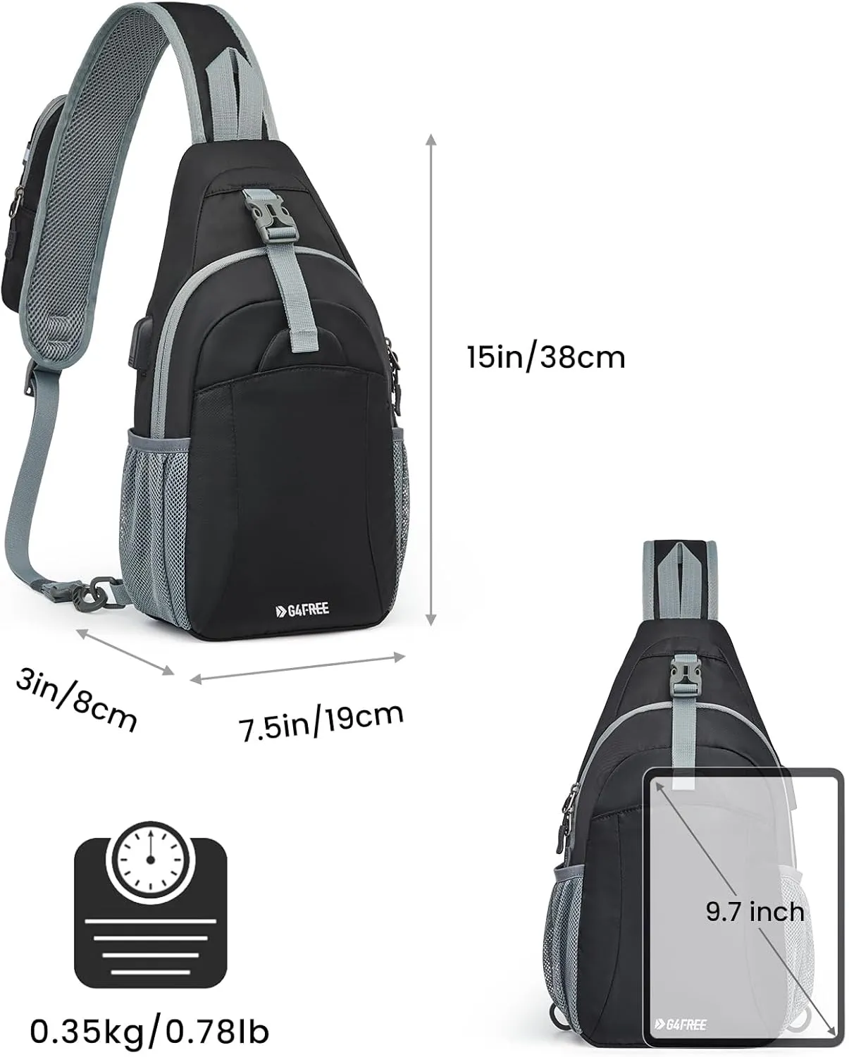 G4Free RFID Crossbody Sling Backpack with USB Charging Port sold by G4free product image thumbnail 3