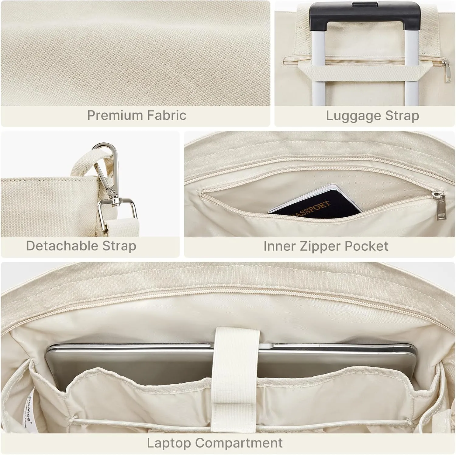 G4free Large Zipper Canvas Tote Bag With Laptop Sleeve sold by G4free product image thumbnail 4