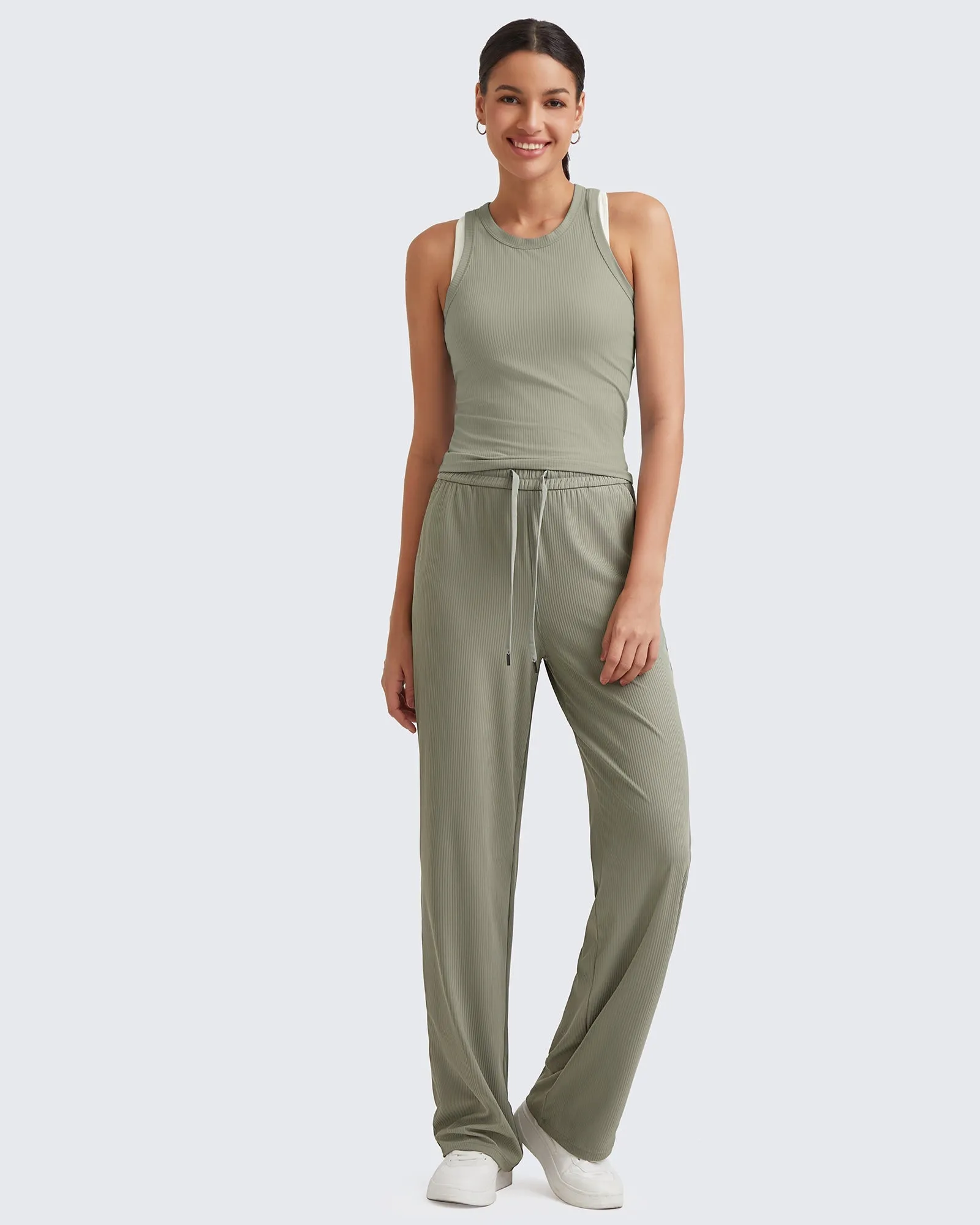 Ribbed High-Rise Drawstring Casual Pants sold by G4free product image thumbnail 4