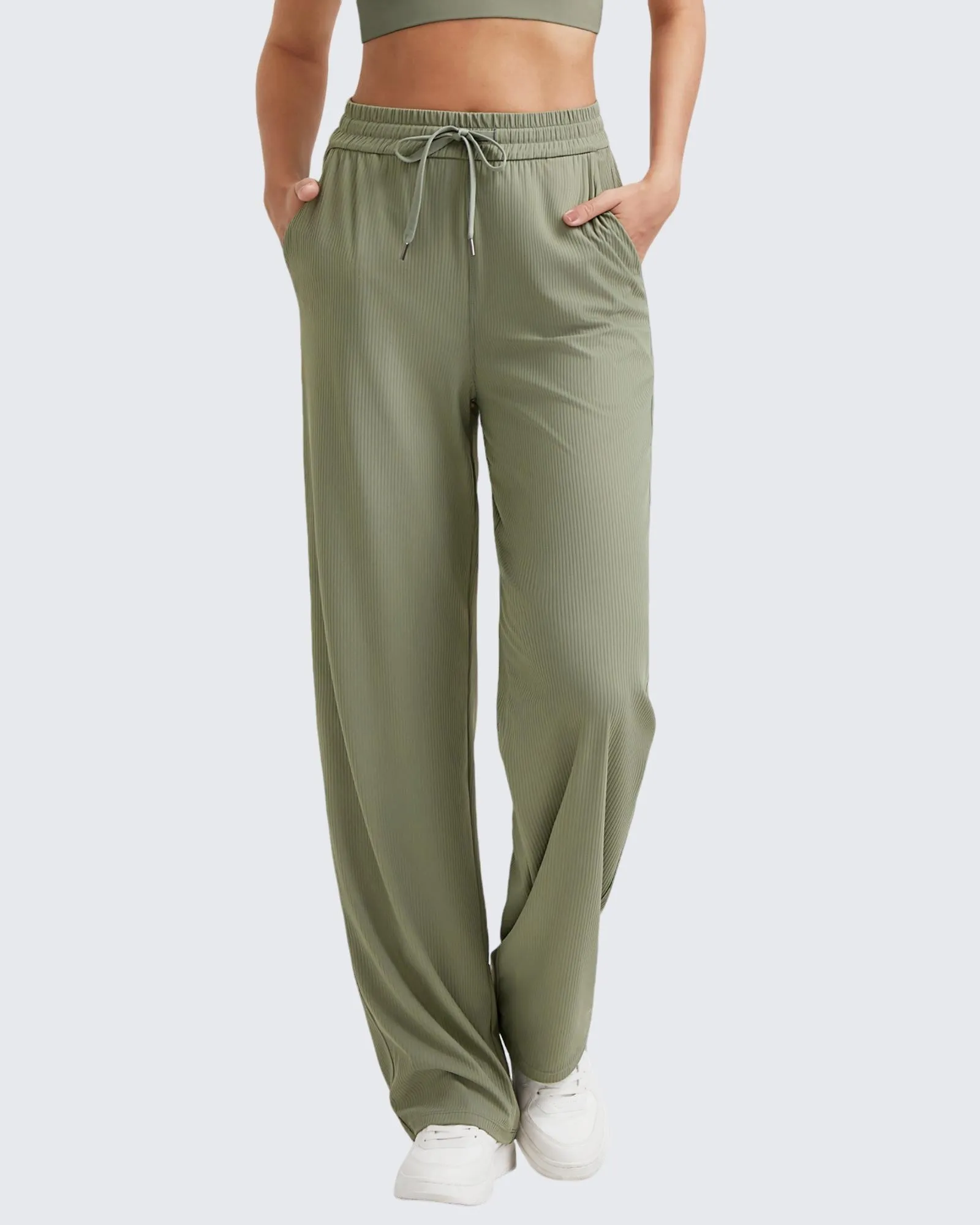 Ribbed High-Rise Drawstring Casual Pants sold by G4free