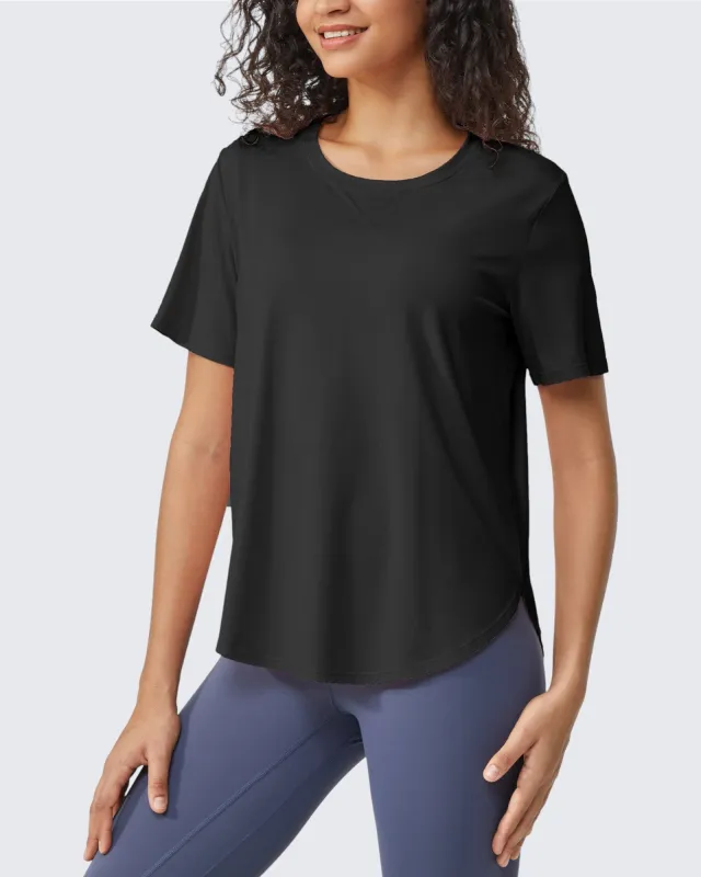 Loose Hip Length Short Sleeve Workout Tops sold by G4free