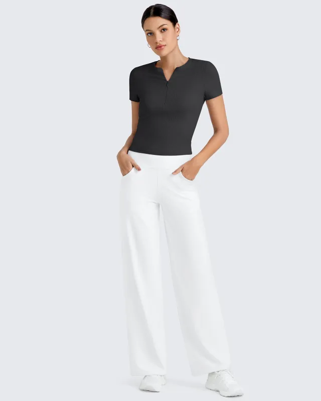 Ribbed Half Zip Slim Work Out Short Sleeve sold by G4free