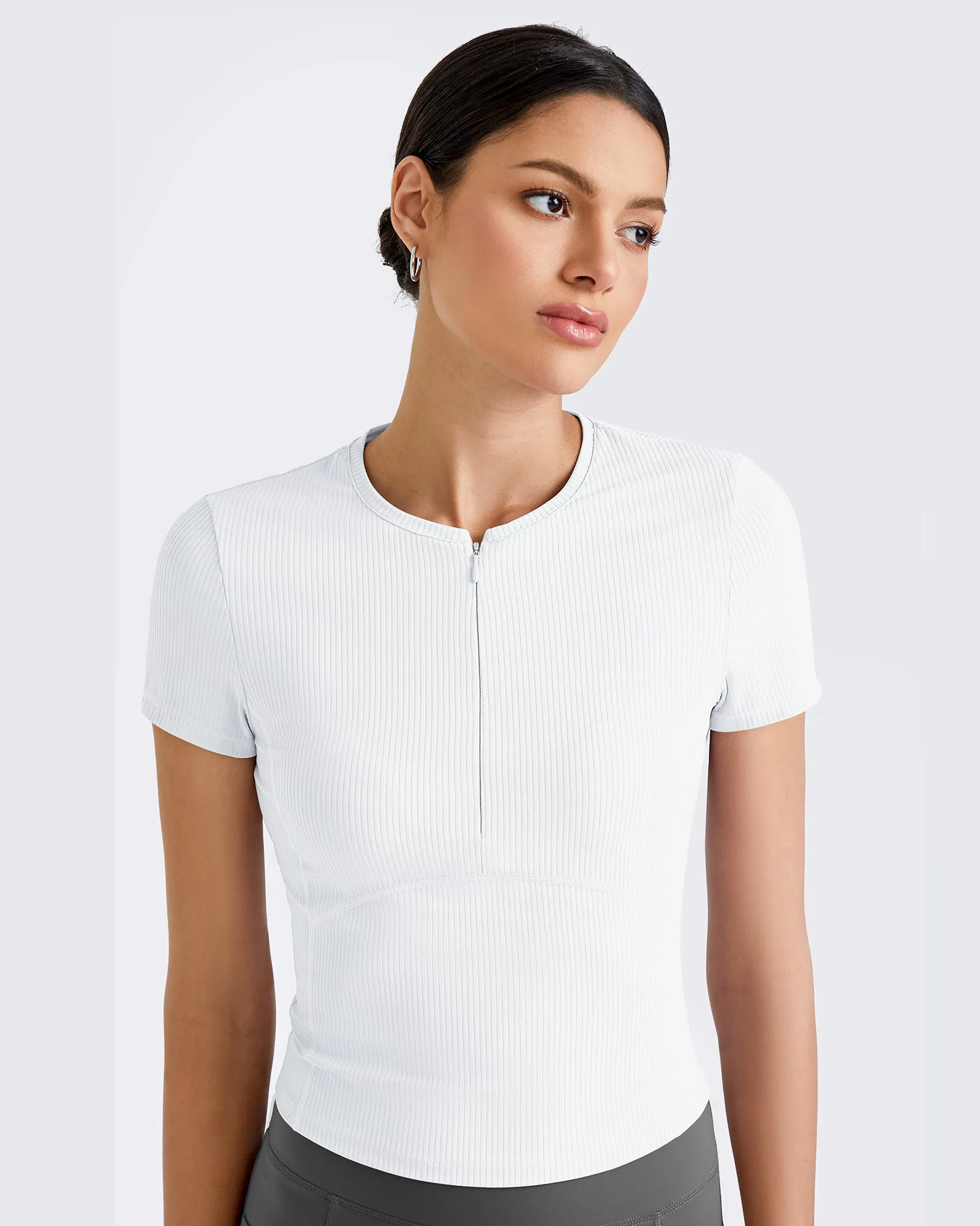 Ribbed Half Zip Slim Work Out Short Sleeve sold by G4free product image thumbnail 5