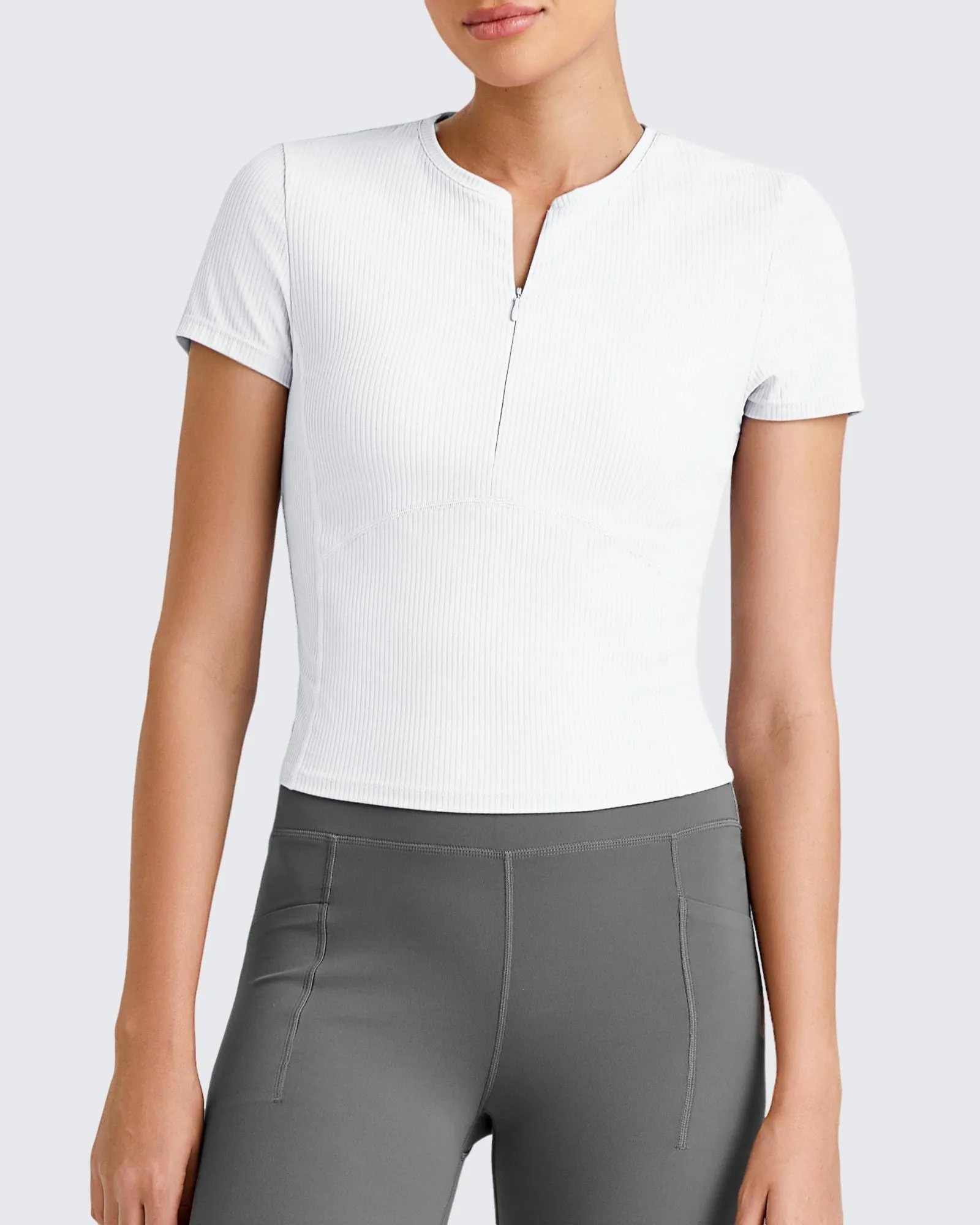 Ribbed Half Zip Slim Work Out Short Sleeve sold by G4free product image thumbnail 3