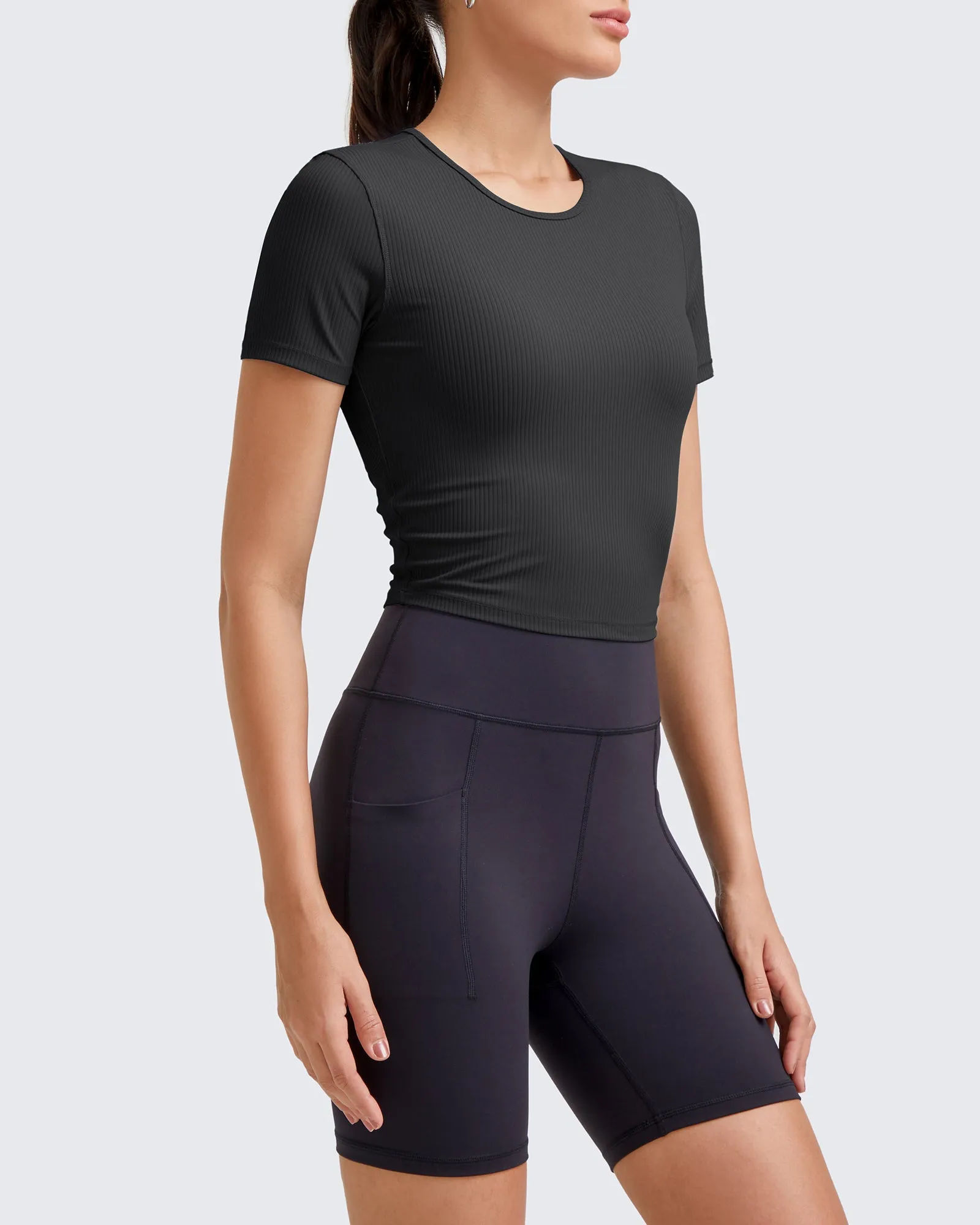 Ribbed Slim Workout Crop Short Sleeve sold by G4free product image thumbnail 3