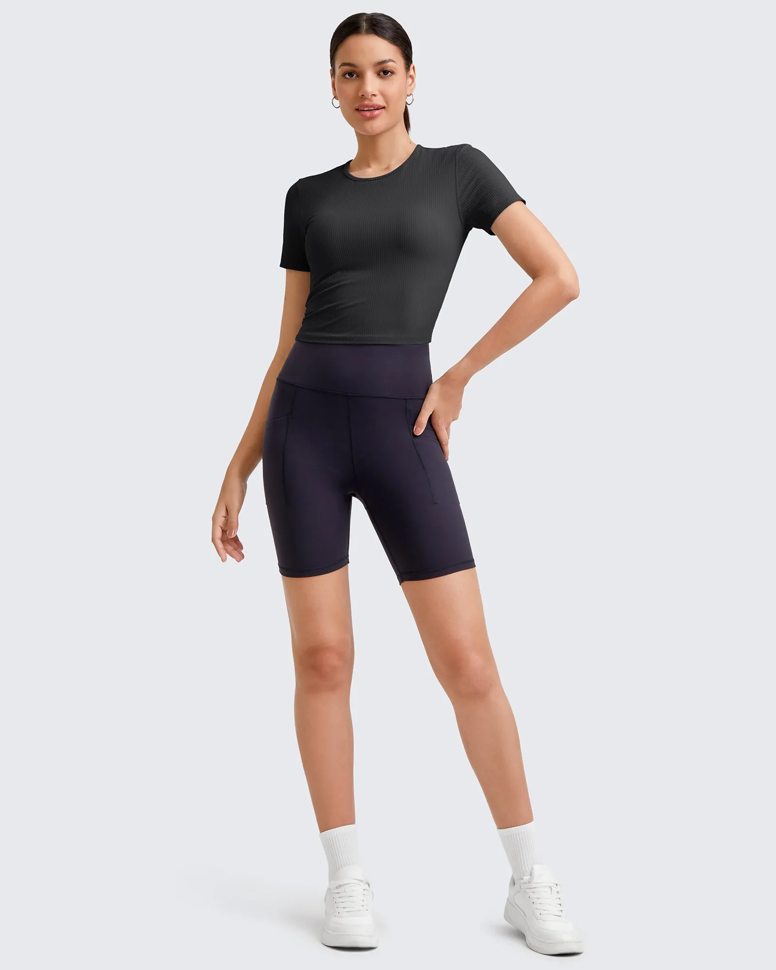 Ribbed Slim Workout Crop Short Sleeve sold by G4free product image thumbnail 5