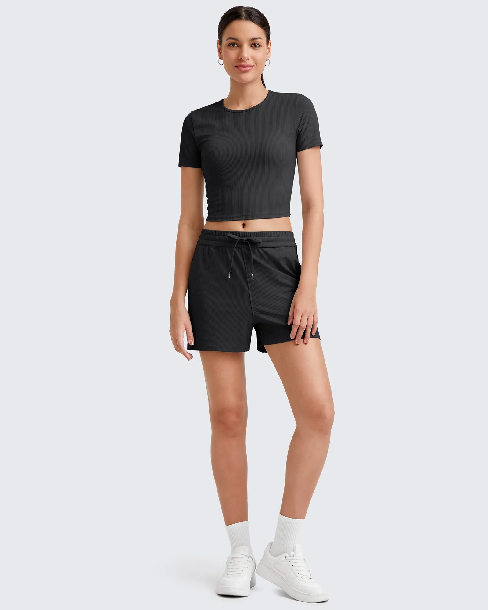 Ribbed Slim Workout Crop Short Sleeve sold by G4free product image thumbnail 4