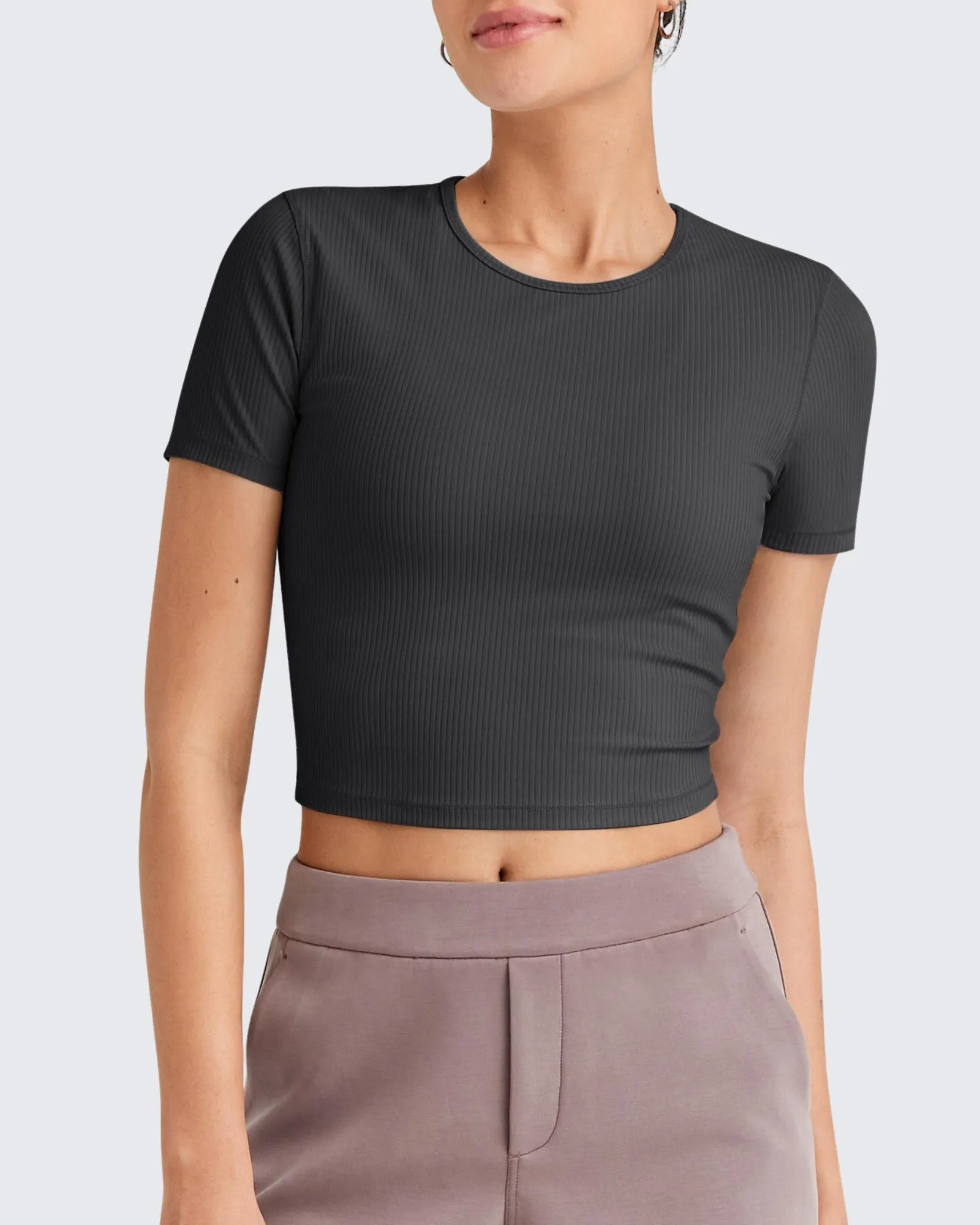 Ribbed Slim Workout Crop Short Sleeve sold by G4free