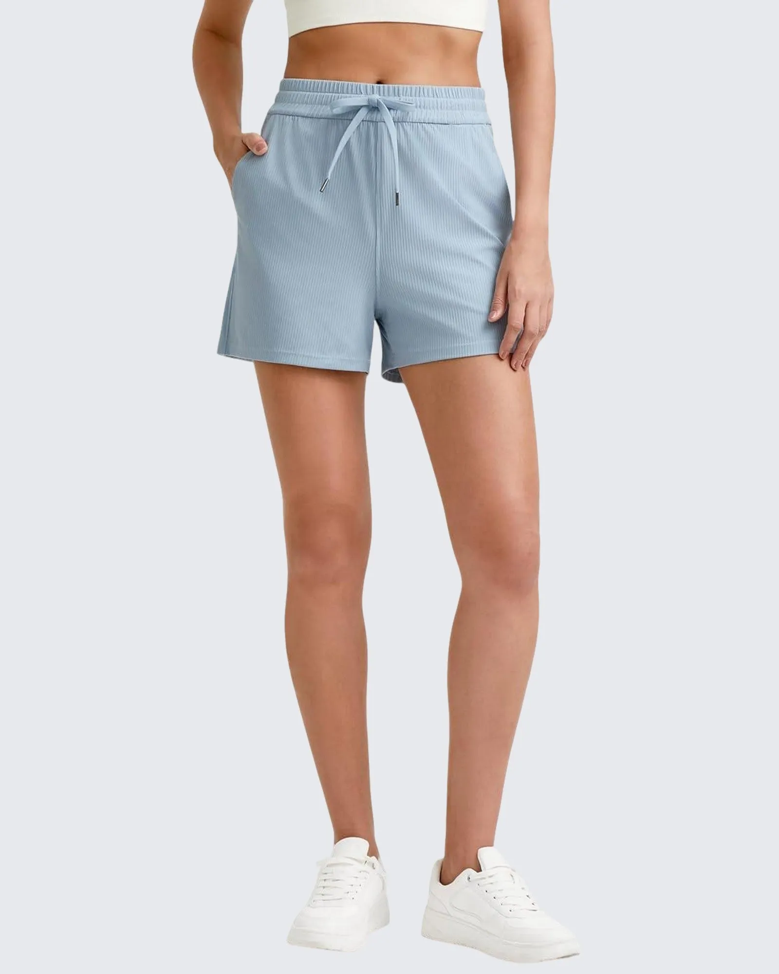 Ribbed Mid-Rise Drawstring Shorts sold by G4free