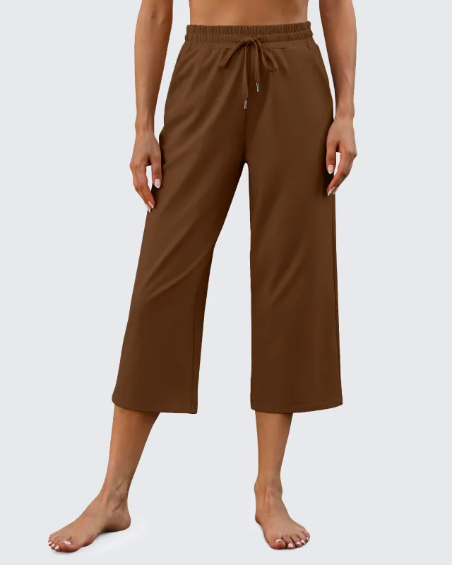 Wide Leg Mid-Waist Drawstring Capris Pants sold by G4free