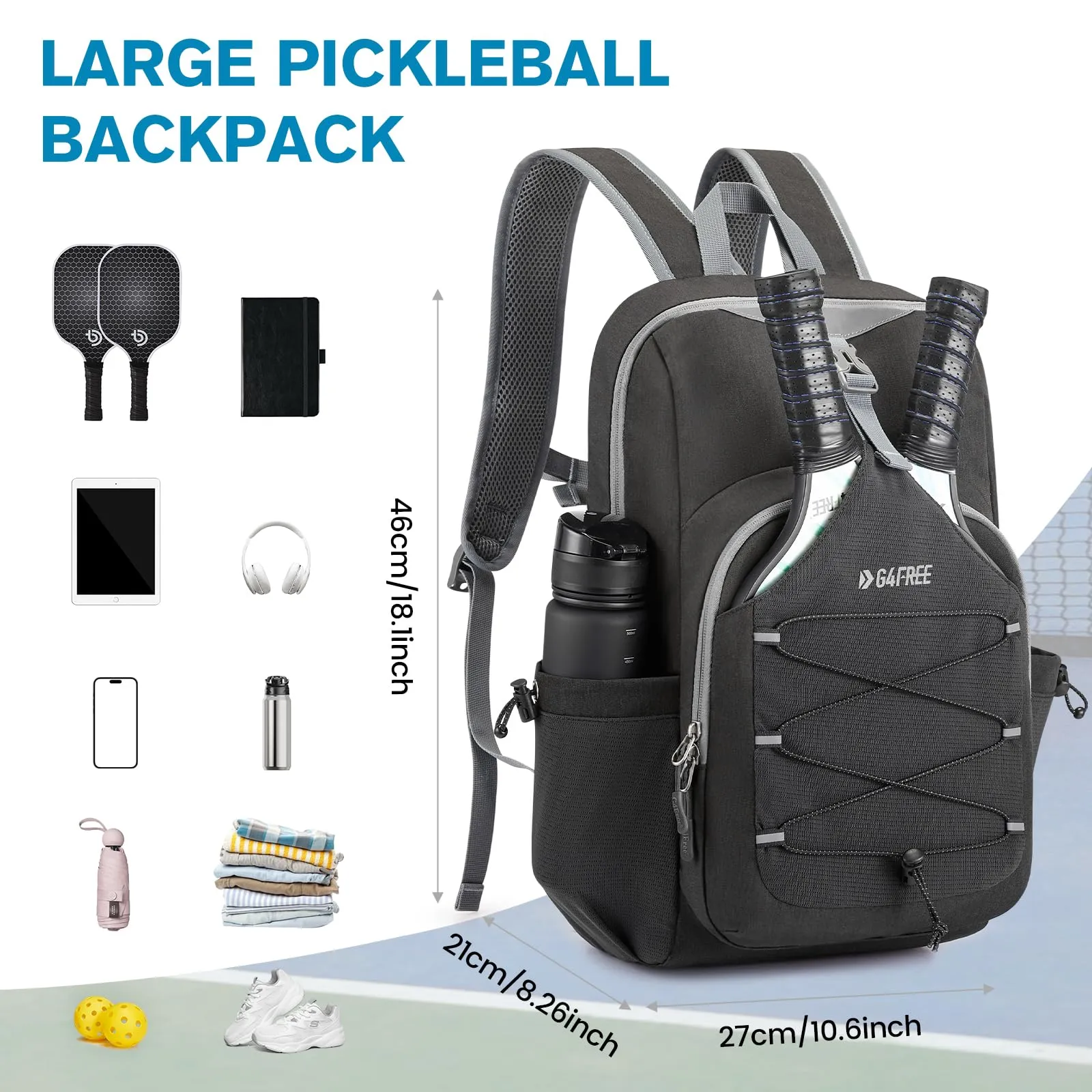 G4Free Pickleball Backpack Fits 2 to 4 Paddles sold by G4free product image thumbnail 5