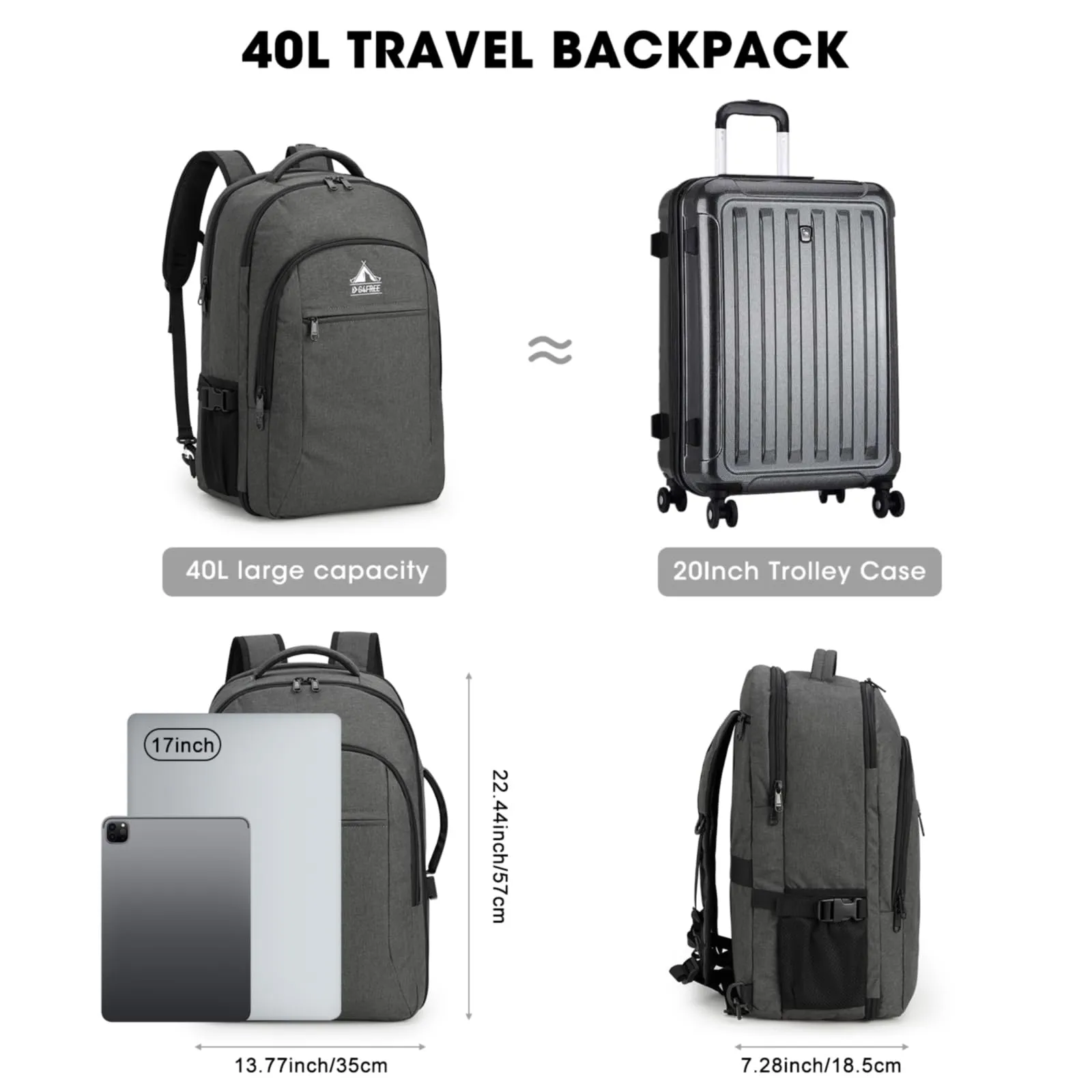 G4Free 40l Carry On Waterproof Travel Backpack For Women Men sold by G4free product image thumbnail 3