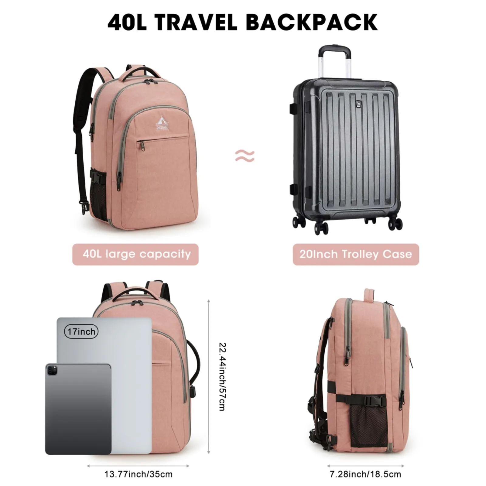 G4Free 40l Carry On Waterproof Travel Backpack For Women Men sold by G4free product image thumbnail 4