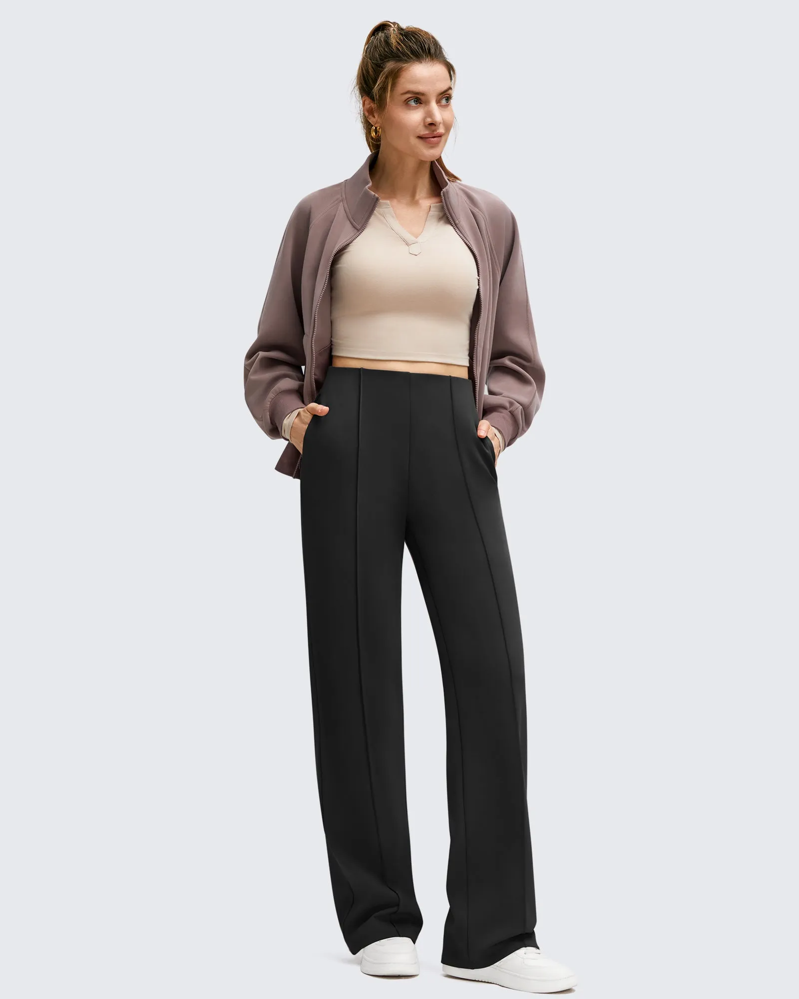 Business Front Pleats Wide Leg Fleece Lined Pants sold by G4free product image thumbnail 5