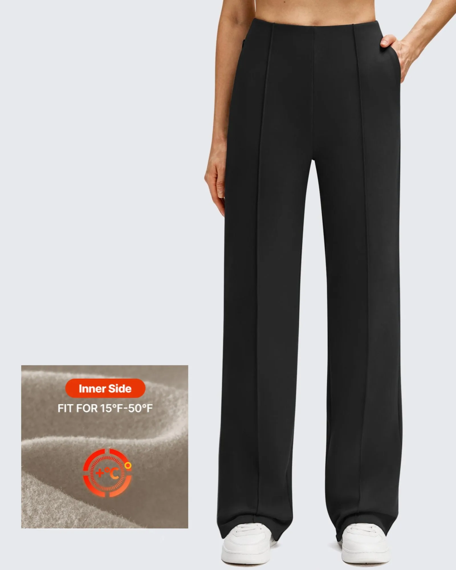 Business Front Pleats Wide Leg Fleece Lined Pants sold by G4free