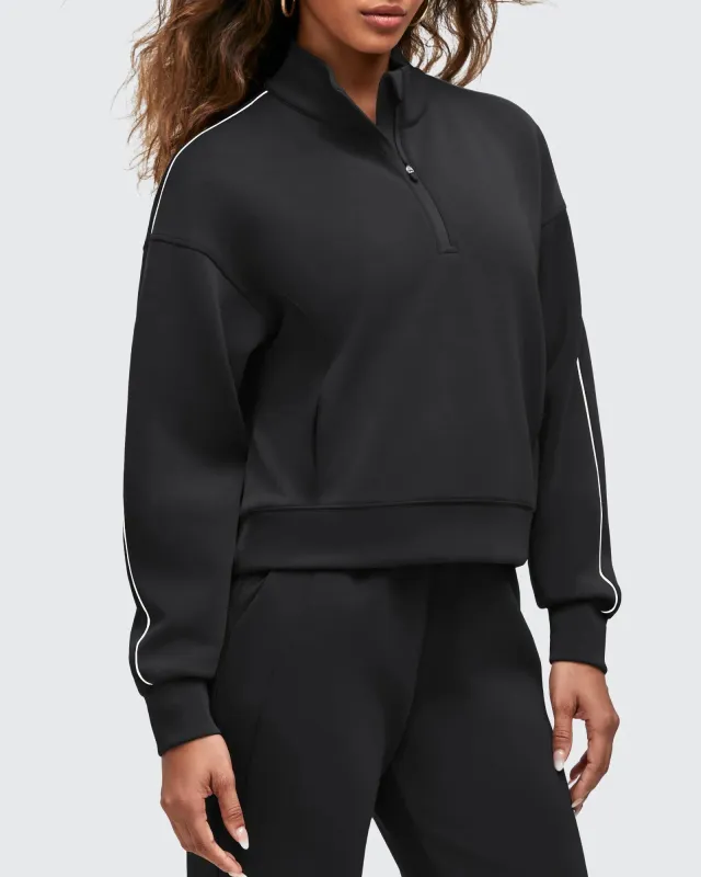 Smoofit Half-Zip White Piping Mock Neck Pullover Sweatshirts sold by G4free