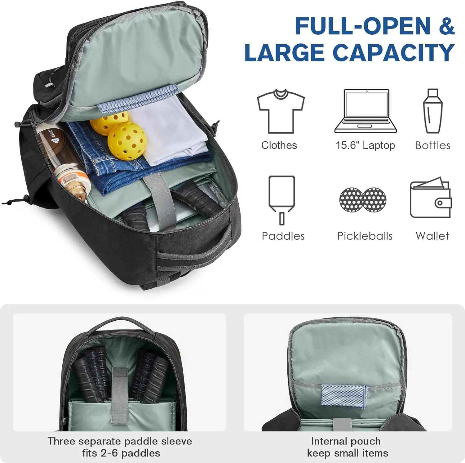 G4Free Pickleball Backpack Fits 2 to 6 Paddles, Large Pickleball Bag with Fence Hook sold by G4free product image thumbnail 2