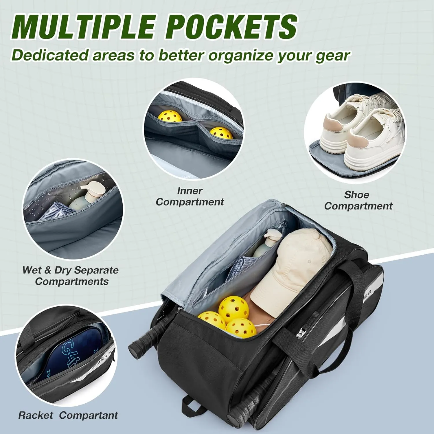G4Free 2-in-1 Pickleball Bag Pickleball Backpack Pickle Ball Bag Holds 4+ Paddles with Fence Hook Thermal Insulation Compartment sold by G4free product image thumbnail 4