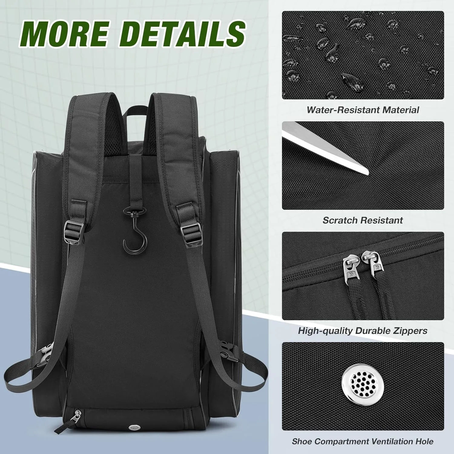 G4Free 2-in-1 Pickleball Bag Pickleball Backpack Pickle Ball Bag Holds 4+ Paddles with Fence Hook Thermal Insulation Compartment sold by G4free product image thumbnail 5