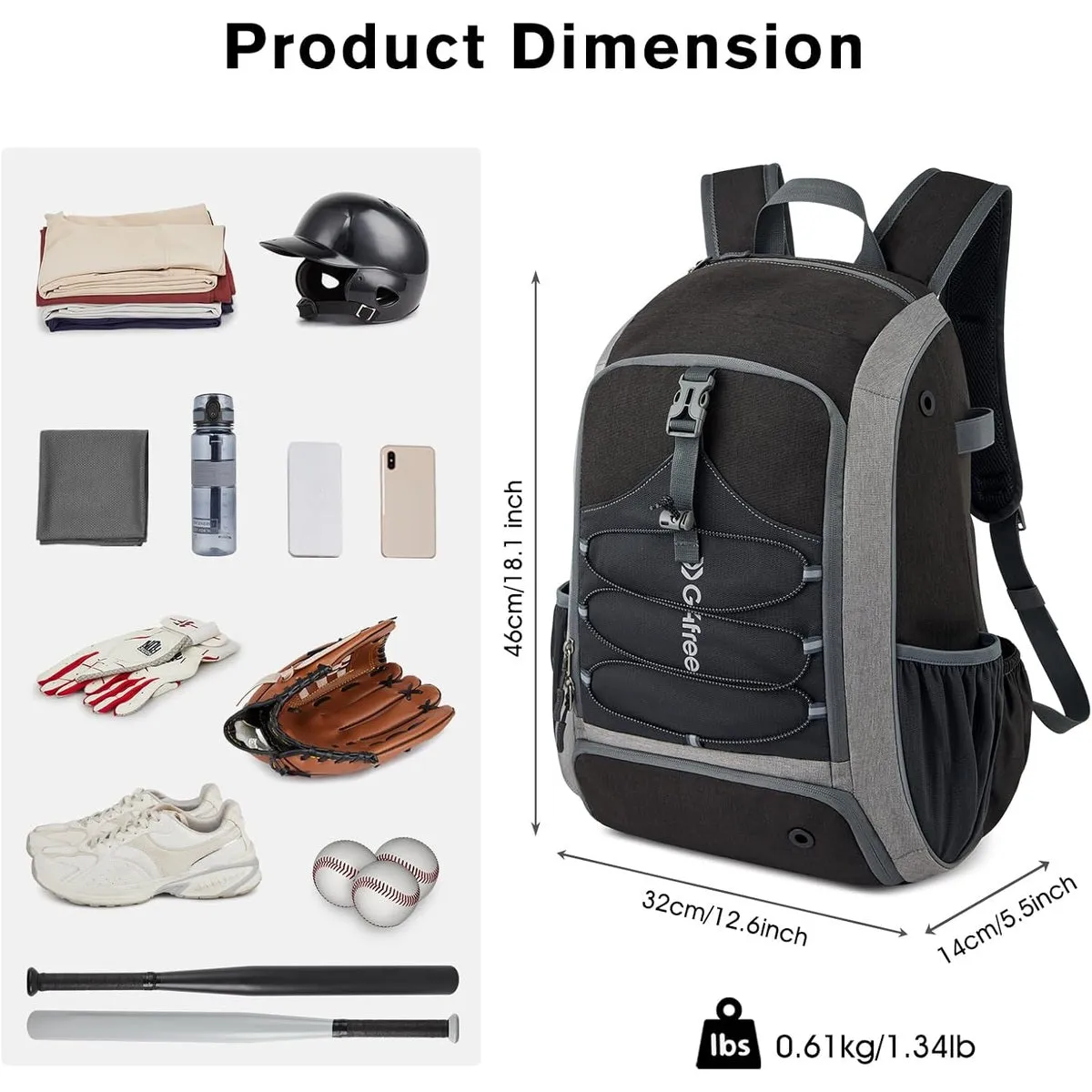 G4Free Baseball Bag, Softball Backpack with Shoe Compartment, Large Bat Backpack with Fence Hook sold by G4free product image thumbnail 4
