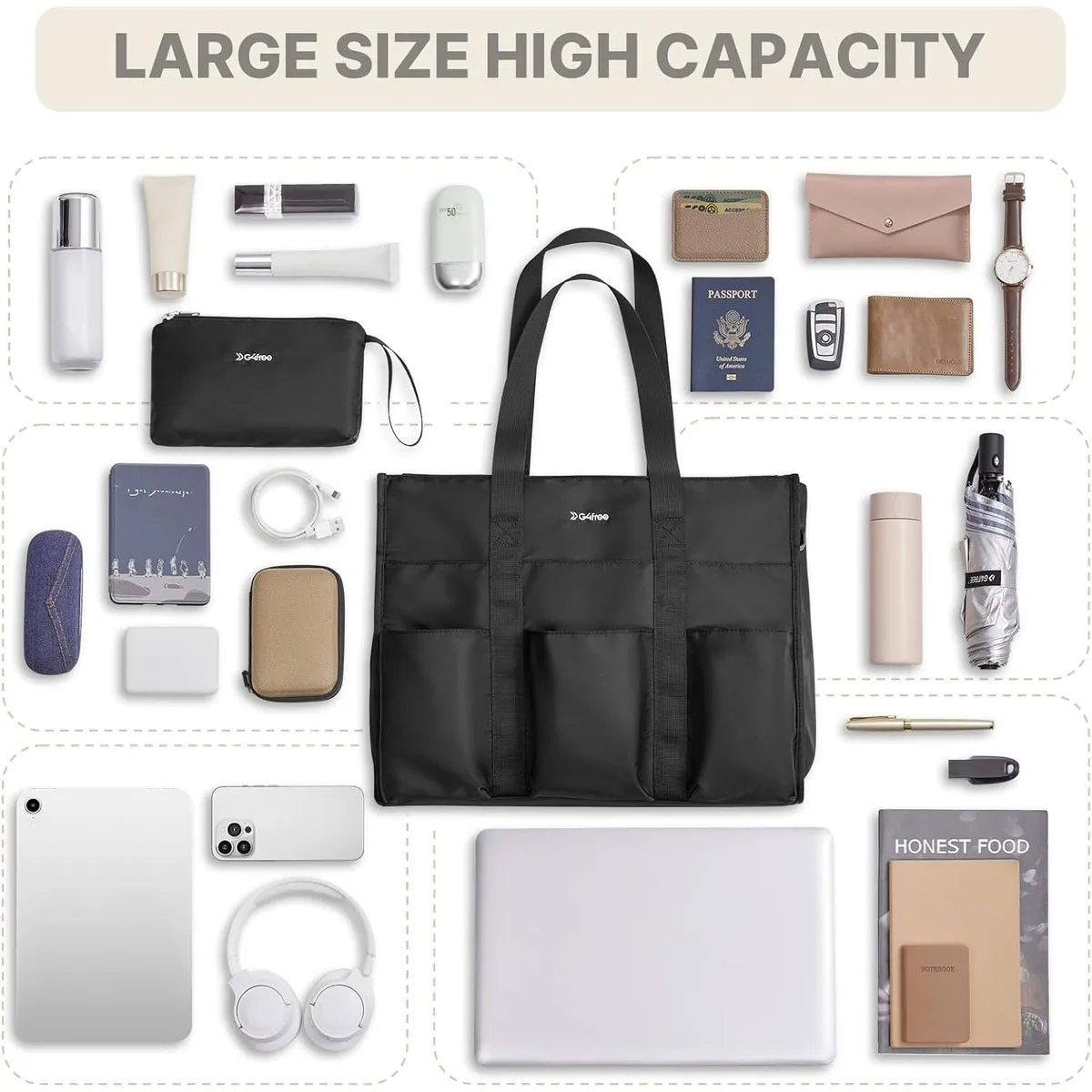 G4Free Tote Bag, Multi-Compartment Large Capacity Work Bag with Zipper Top Handle, Shoulder Bag sold by G4free product image thumbnail 5
