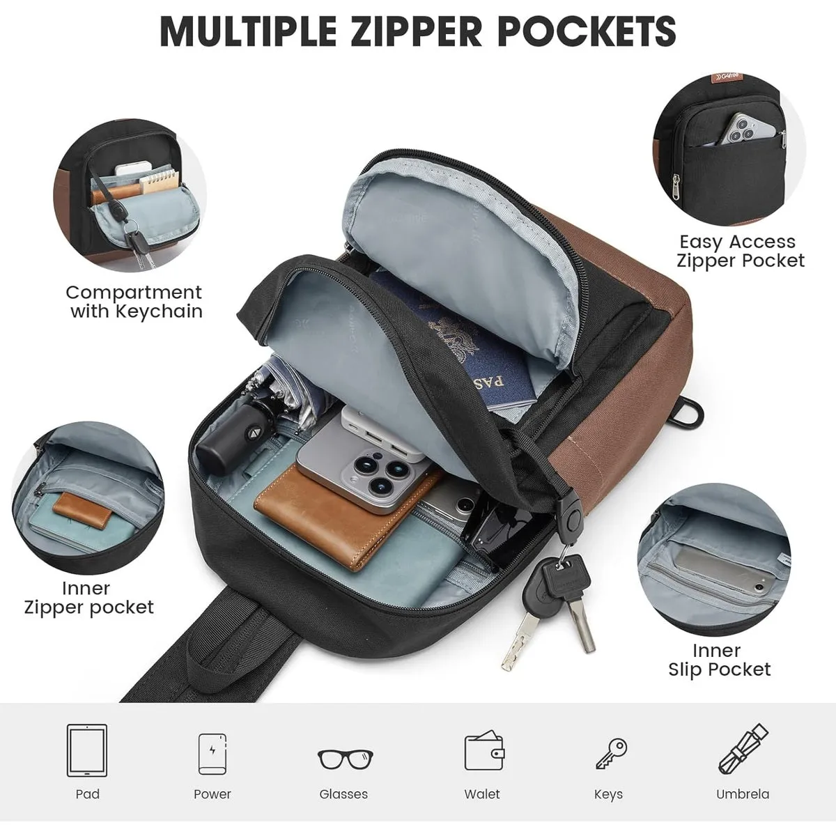 G4Free Sling Bag Crossbody Backpack Small Convertible Crossbody Bag Sling Backpack for Travel with RFID Pocket sold by G4free product image thumbnail 4