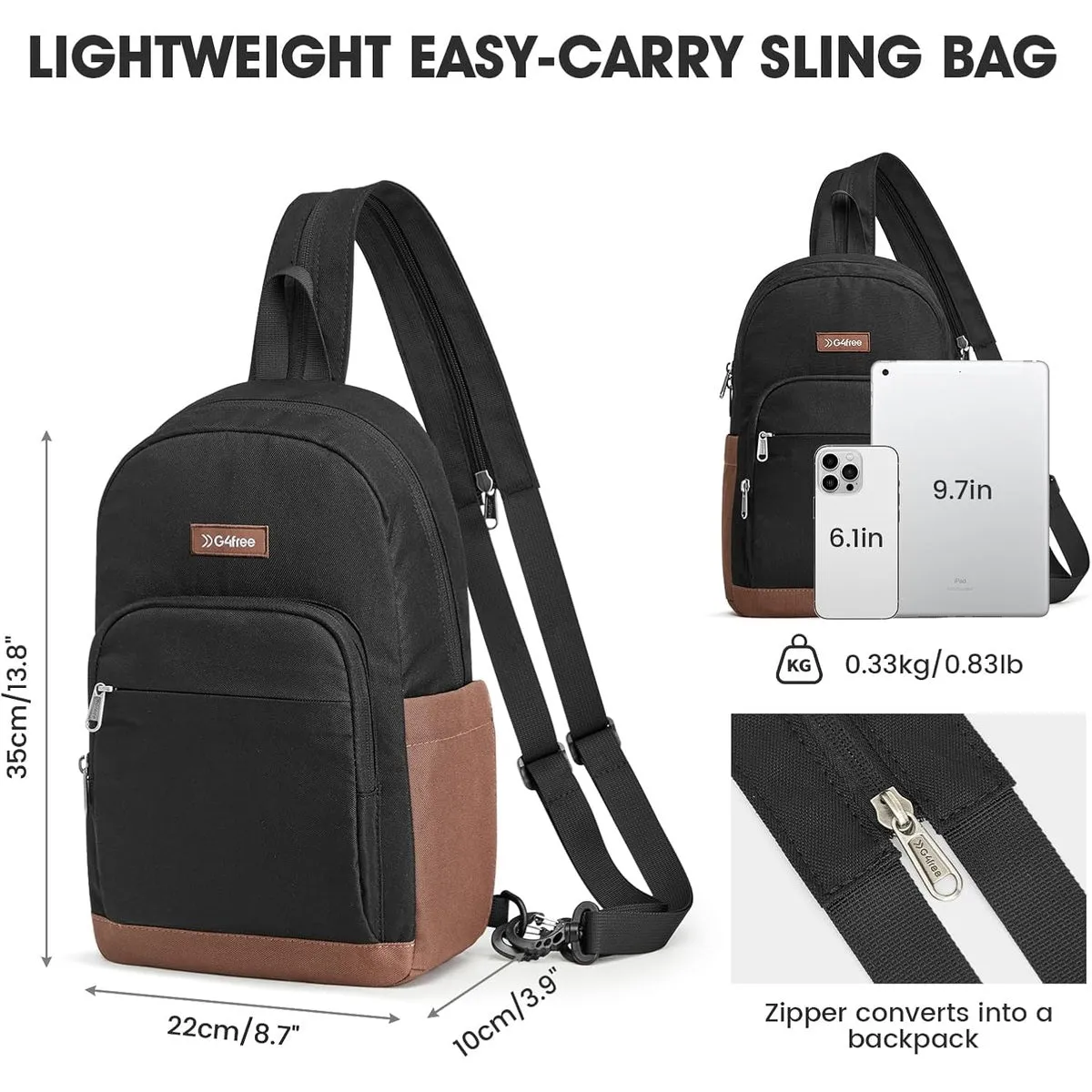 G4Free Sling Bag Crossbody Backpack Small Convertible Crossbody Bag Sling Backpack for Travel with RFID Pocket sold by G4free product image thumbnail 5