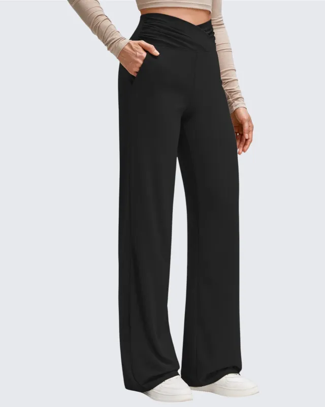 BareFeel Side Pleated V Waist Wide Leg Yoga Pants sold by G4free