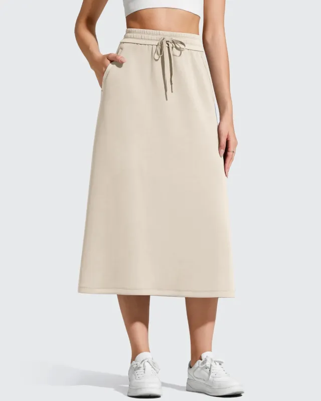 Smoofit Midi Drawstring A-line Maxi Long Skirt sold by G4free