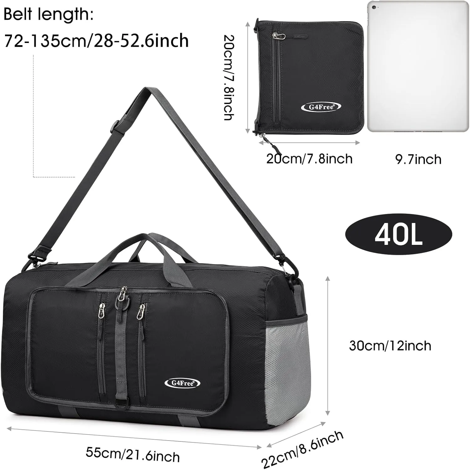 G4Free 40L/65L Foldable Duffel Bag, Water-Repellent Travel Backpack sold by G4free product image thumbnail 2