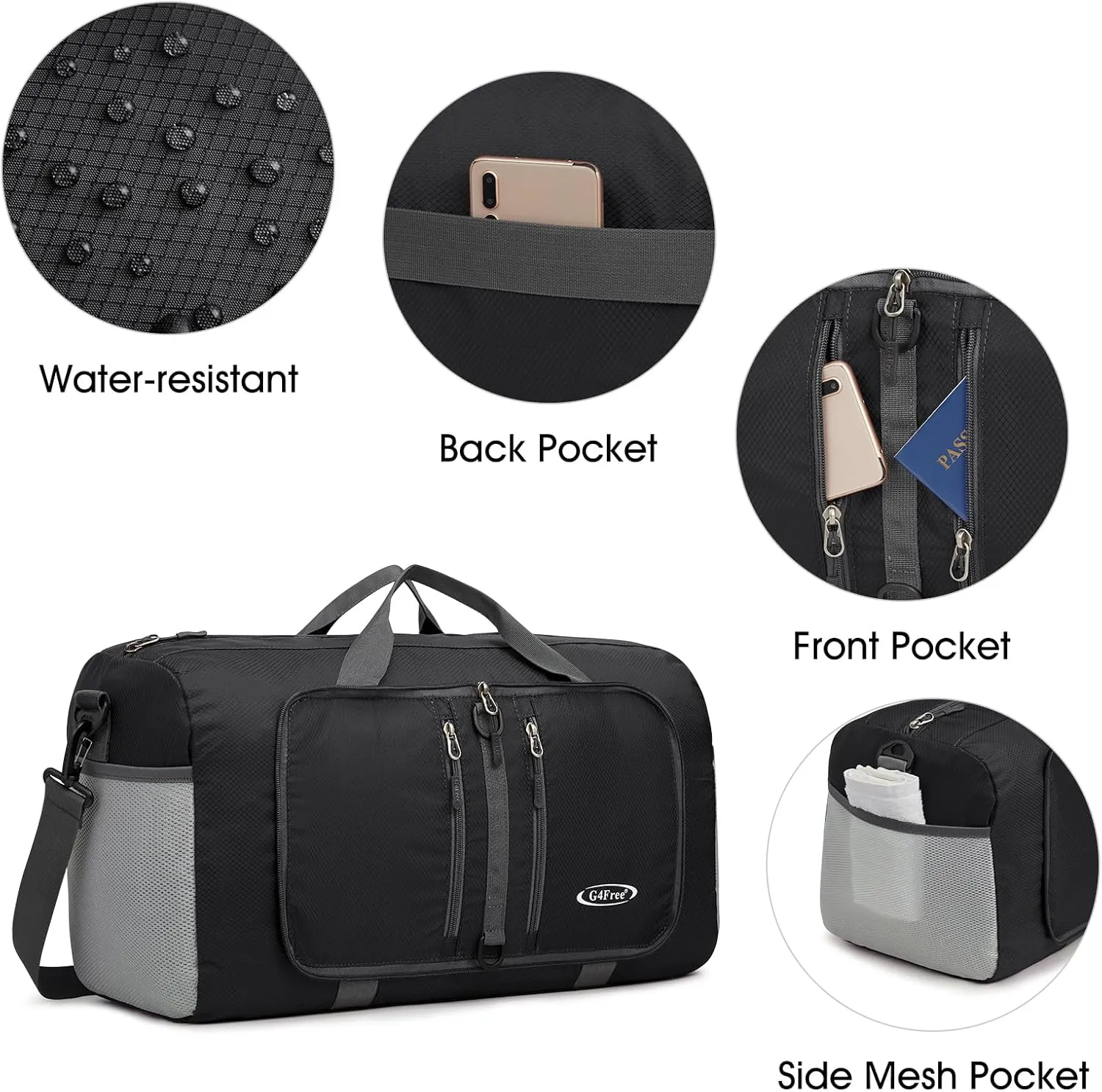 G4Free 40L/65L Foldable Duffel Bag, Water-Repellent Travel Backpack sold by G4free product image thumbnail 4