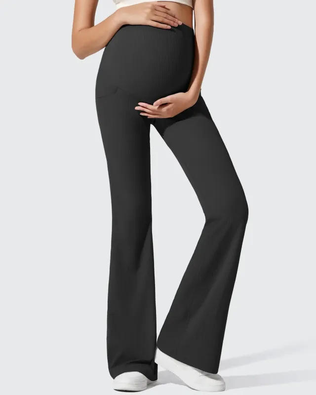 Ribbed Maternity Flare Yoga Pants with Pockets sold by G4free