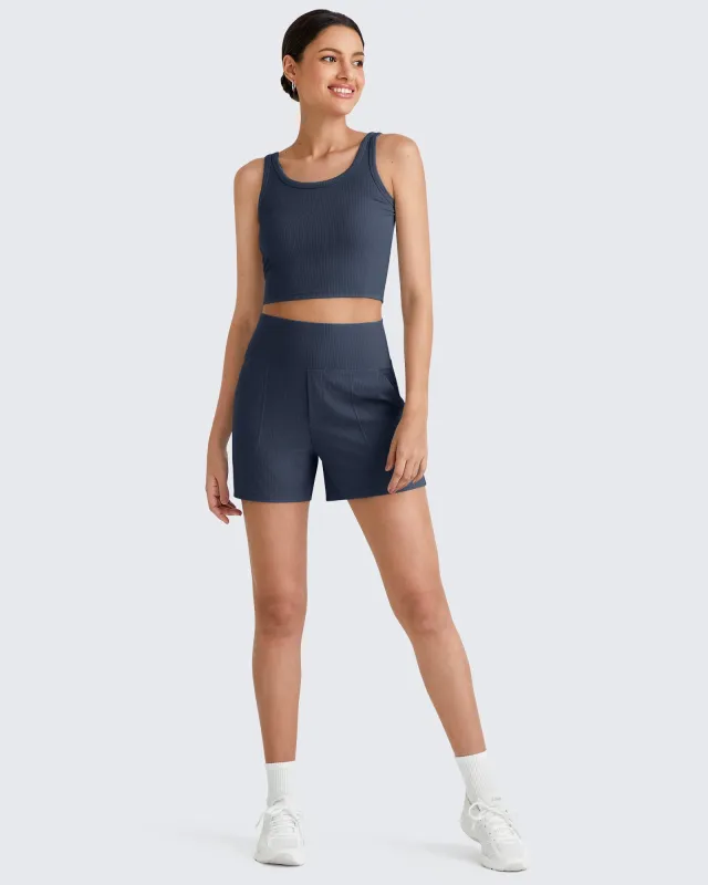 Ribbed High-Rise Dressy Casual Shorts- Flash Sale made by G4free