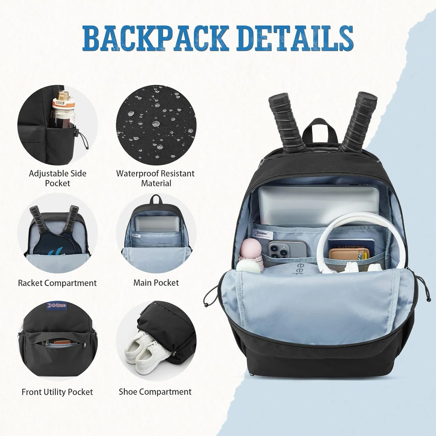 G4Free School Lightweight with Laptop Compartment Pockets Backpack sold by G4free product image thumbnail 4