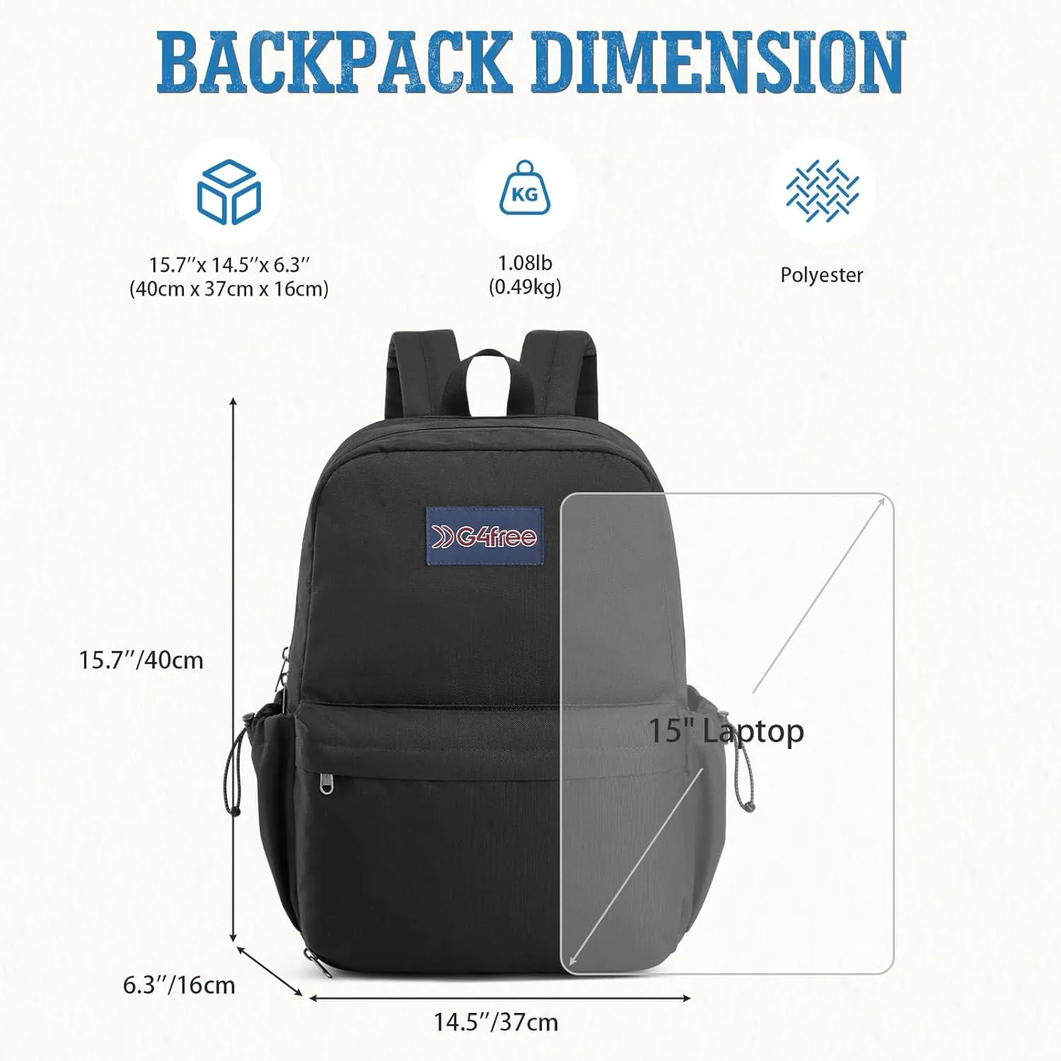 G4Free School Lightweight with Laptop Compartment Pockets Backpack sold by G4free product image thumbnail 5