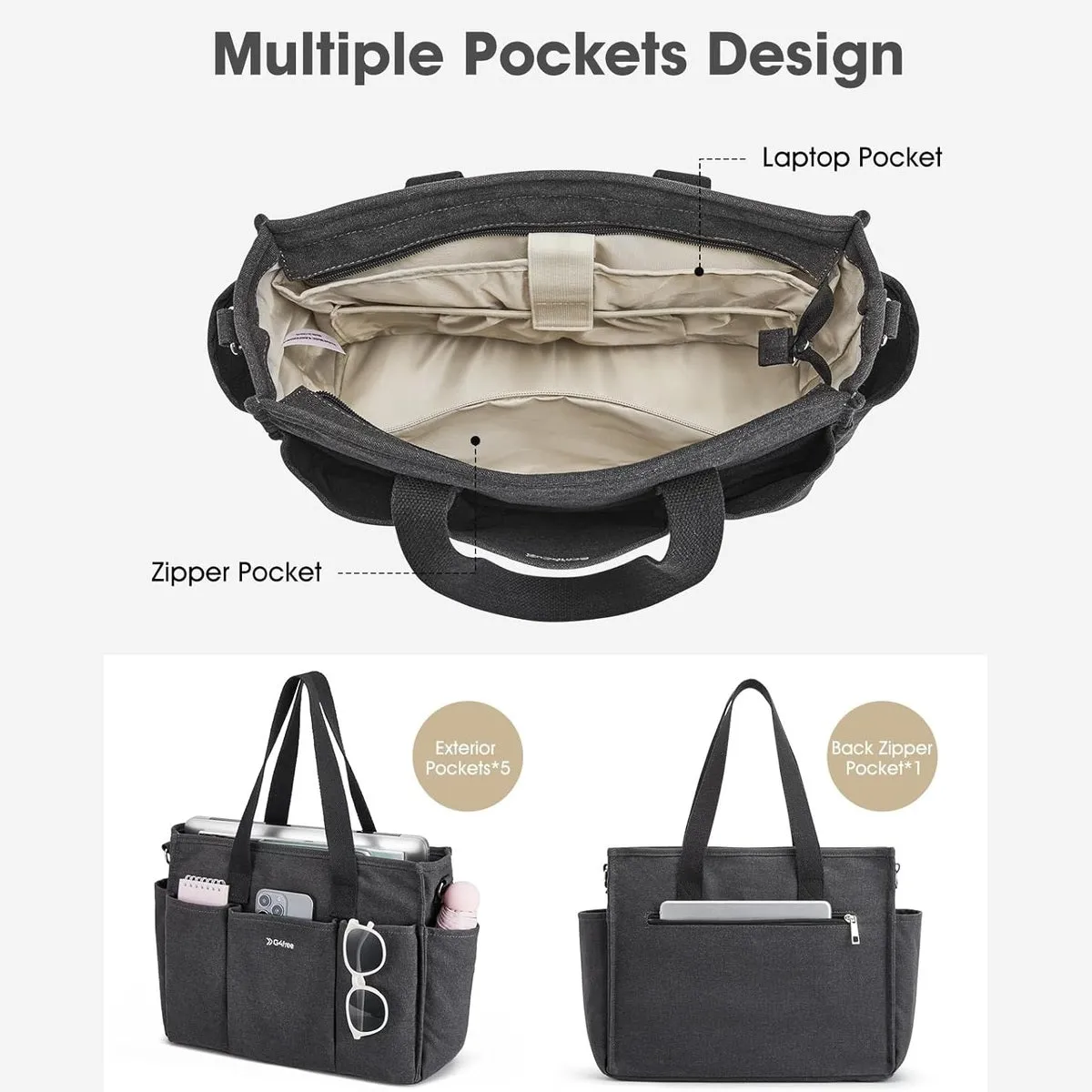 G4Free Canvas with Pockets, Medium Size Crossbody Work Tote Bag sold by G4free product image thumbnail 2