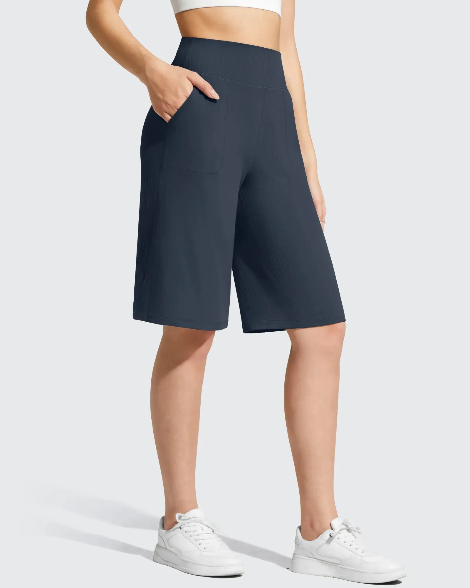 Ribbed Bermuda High-Waist Knee Length Shorts 11'' sold by G4free product image thumbnail 3