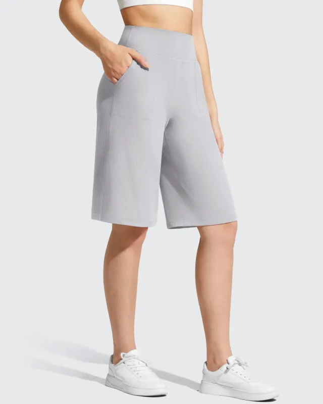 Ribbed Bermuda High-Waist Knee Length Shorts 11'' made by G4free