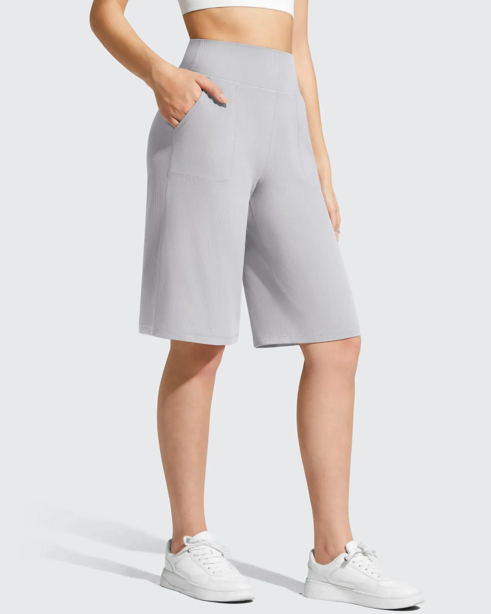 Ribbed Bermuda High-Waist Knee Length Shorts 11'' sold by G4free