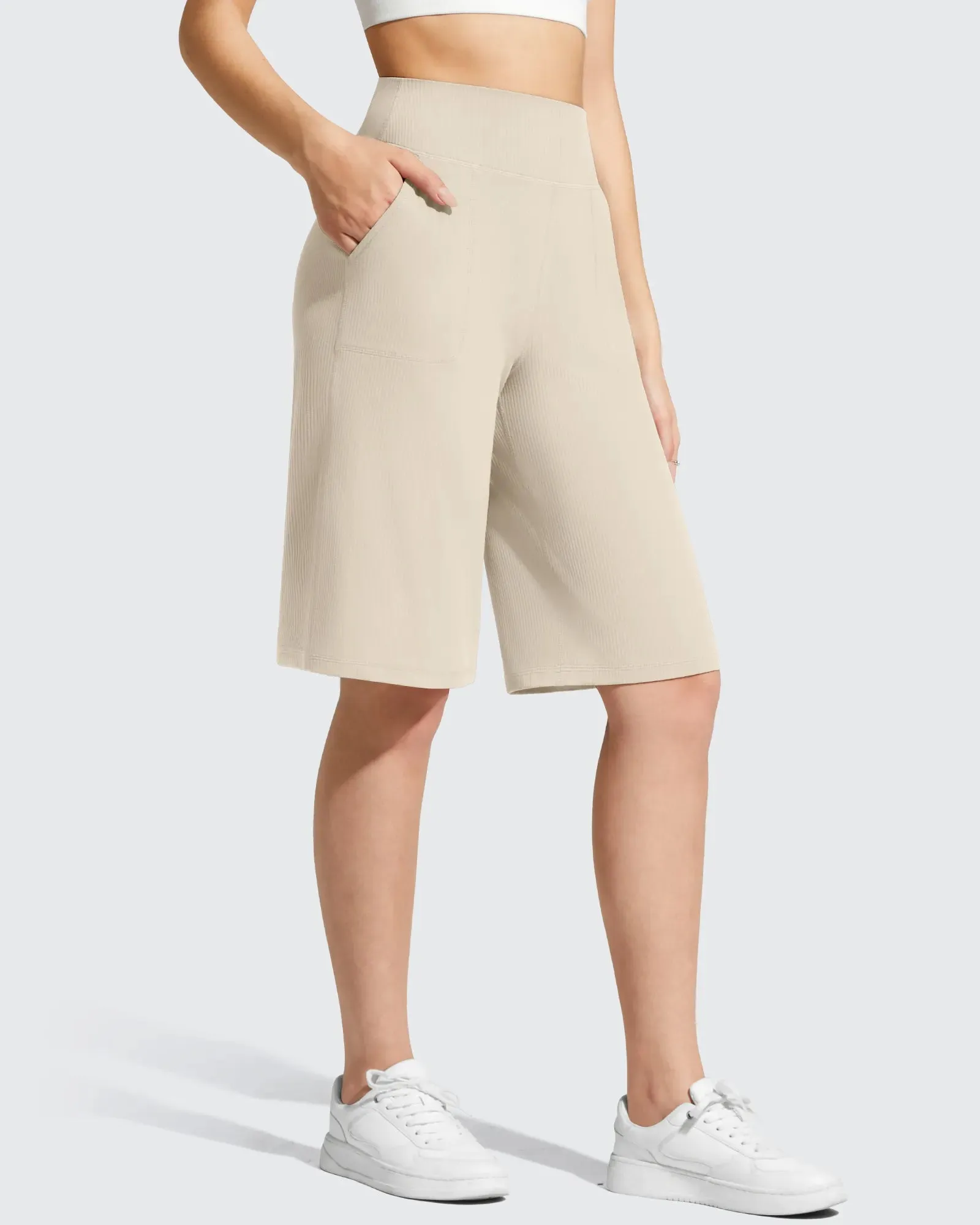 Ribbed Bermuda High-Waist Knee Length Shorts 11'' sold by G4free product image thumbnail 5