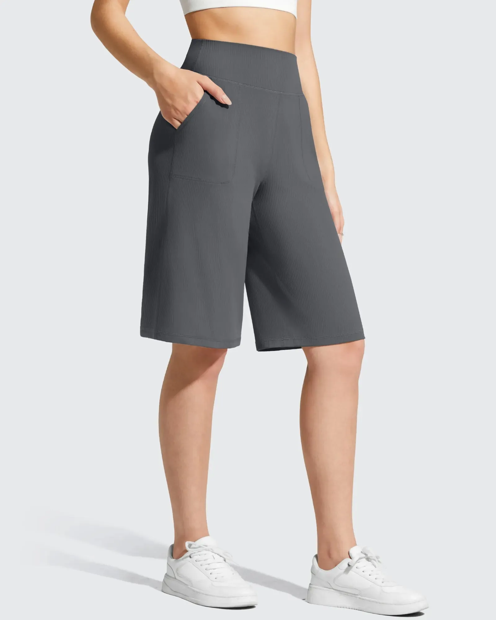 Ribbed Bermuda High-Waist Knee Length Shorts 11'' sold by G4free product image thumbnail 2