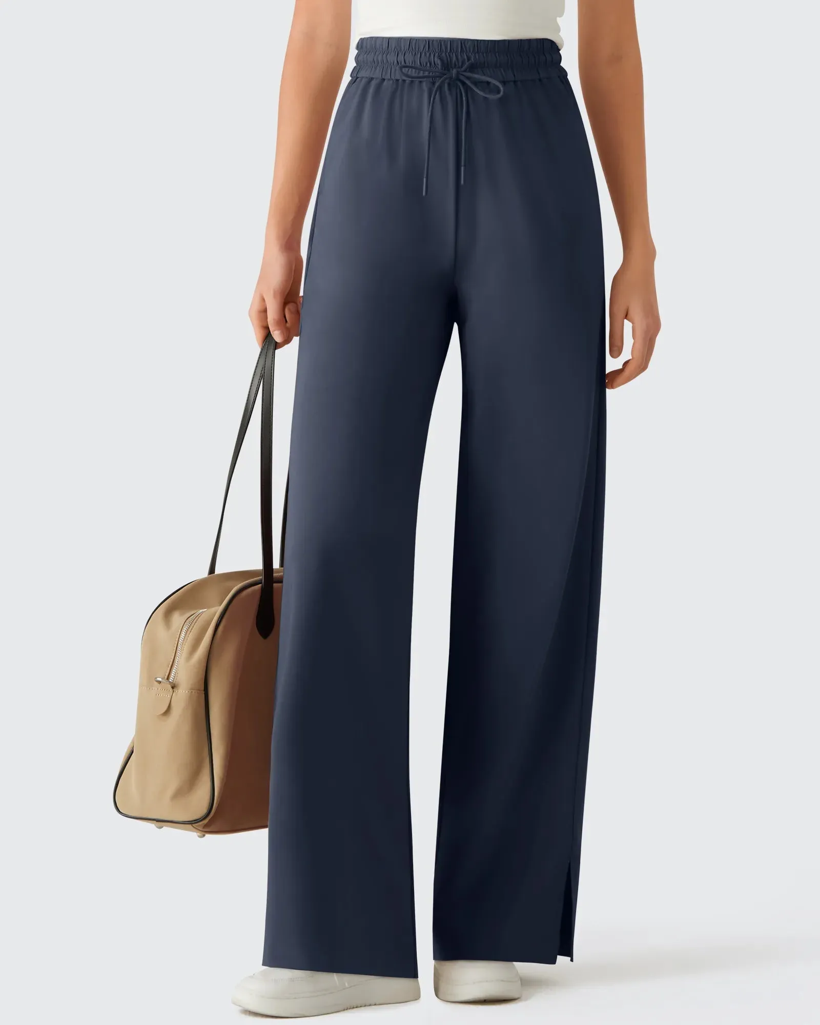 Chillwhisp Drawstring Side Slit Flowy Palazzo Wide Leg Pants sold by G4free product image thumbnail 4