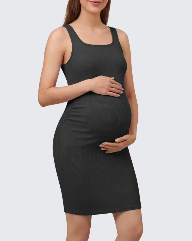 G4Free Ribbed Square Neck Midi Maternity Tank Dress made by G4free
