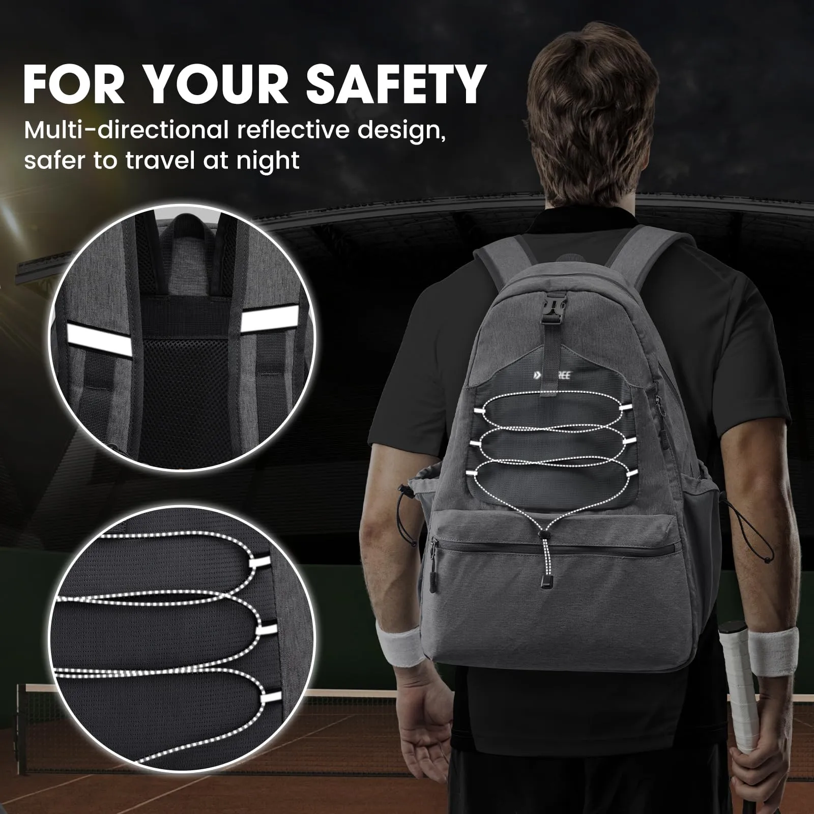 G4Free Tennis Backpack Holds 4 Rackets with Shoe Compartment sold by G4free product image thumbnail 4