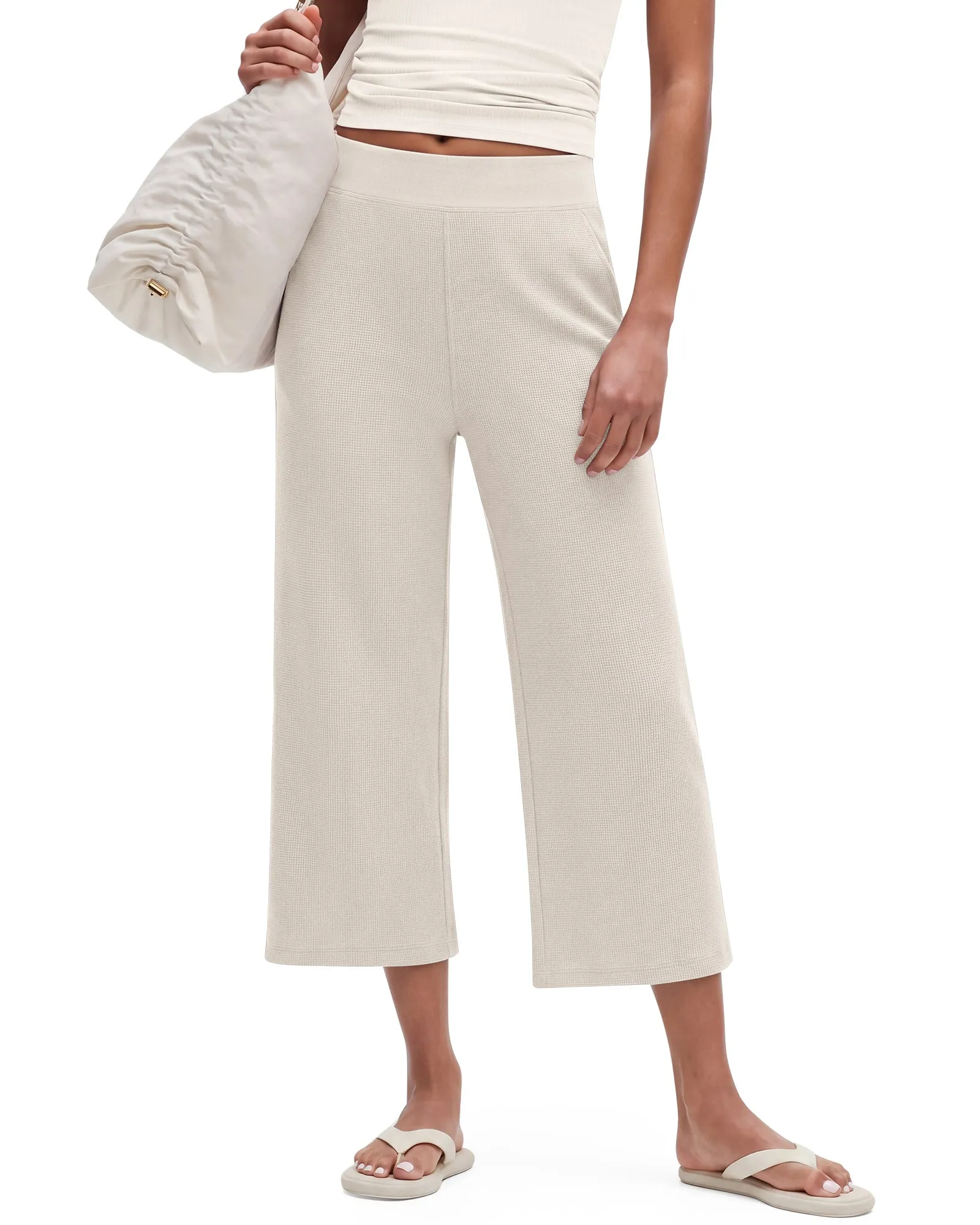 G4Free Waffle Wide Leg Capri Pants Cropped Sweatpants sold by G4free product image thumbnail 3