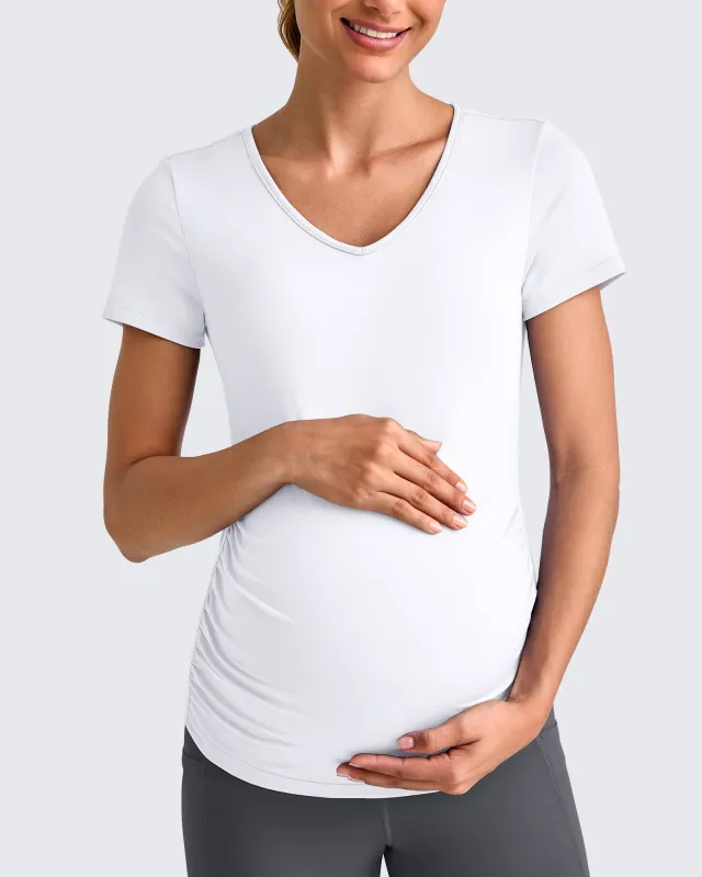 Lightweight V Neck Side Ruched Maternity Short Sleeve made by G4free