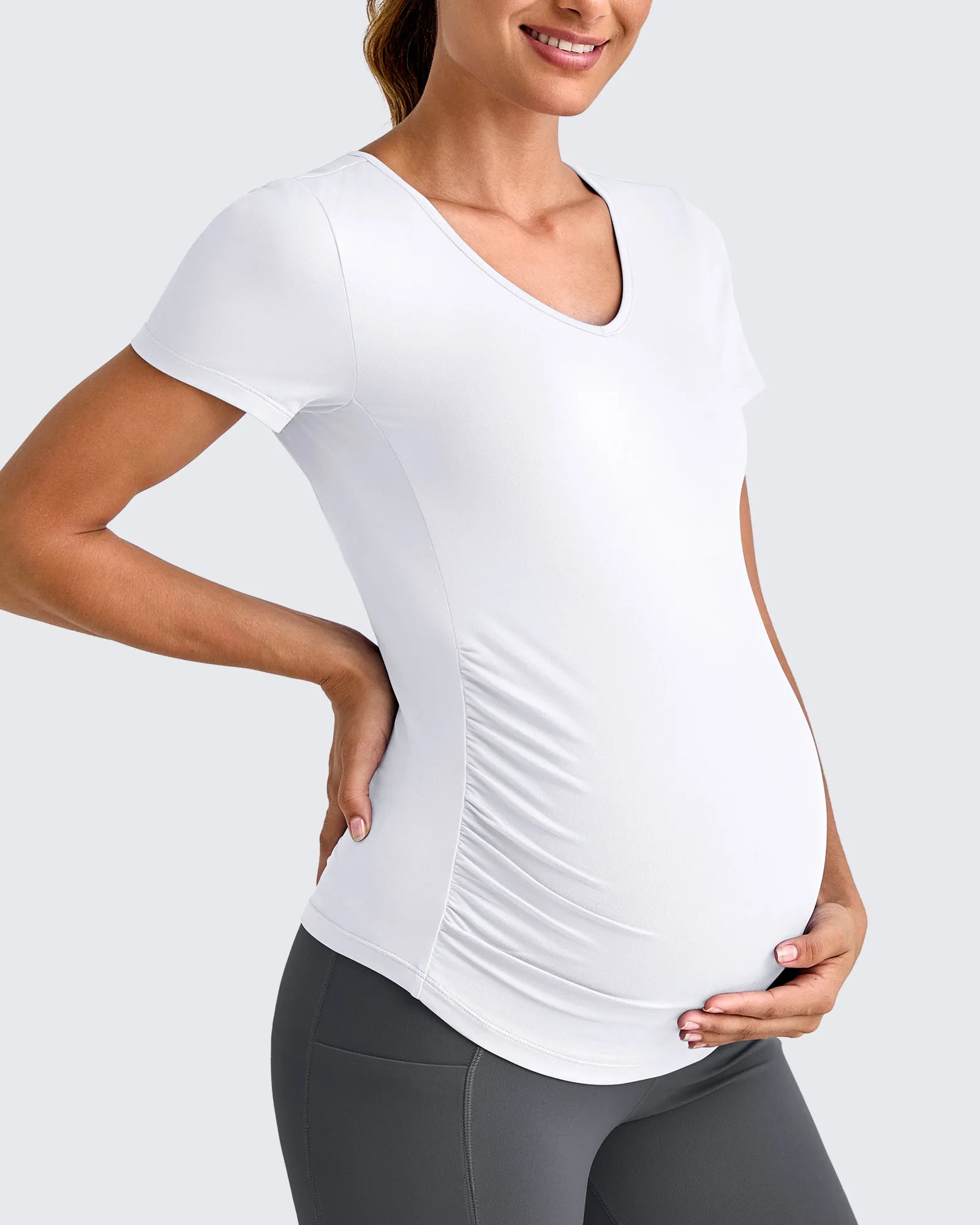 Lightweight V Neck Side Ruched Maternity Short Sleeve sold by G4free product image thumbnail 2