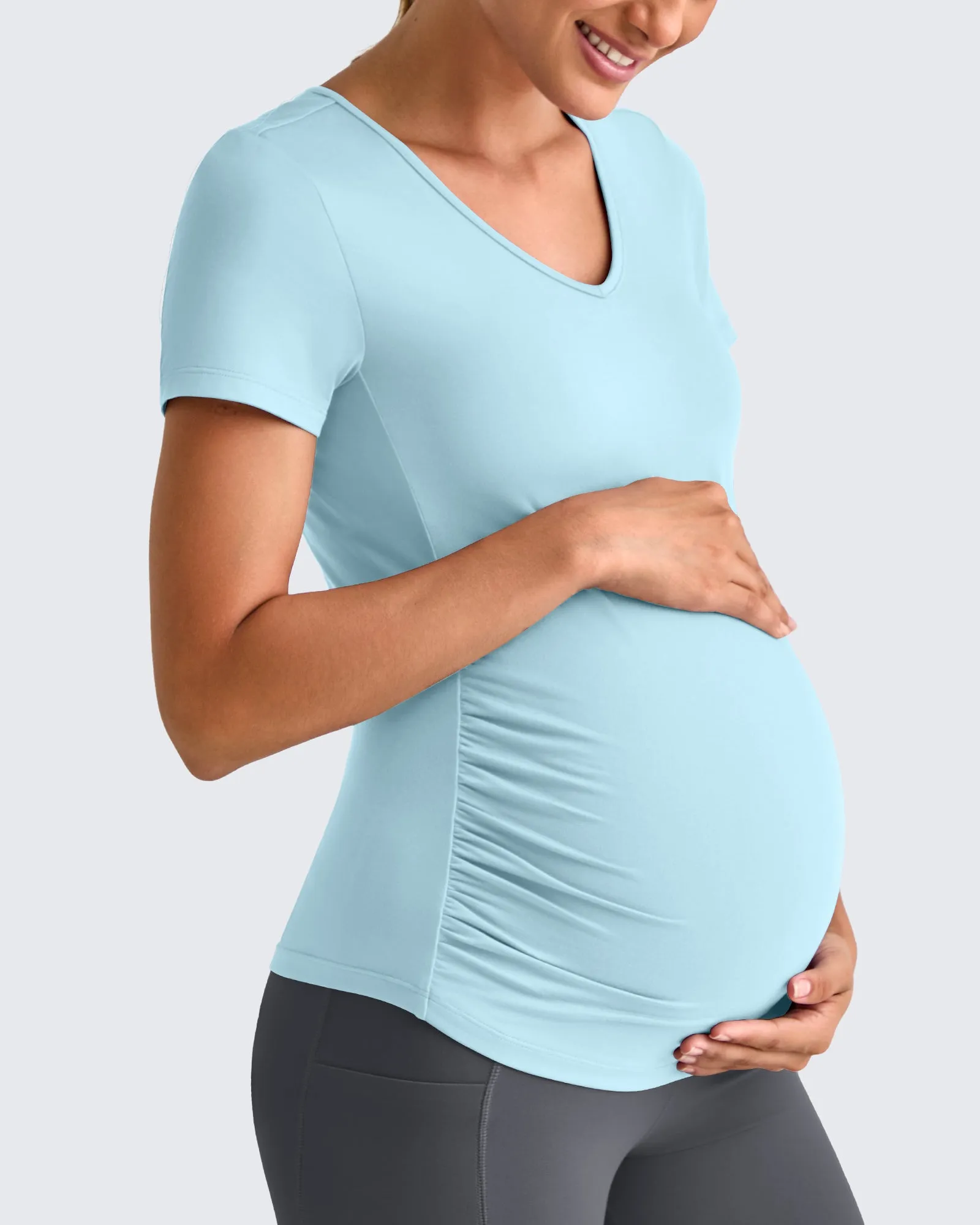Lightweight V Neck Side Ruched Maternity Short Sleeve sold by G4free product image thumbnail 3